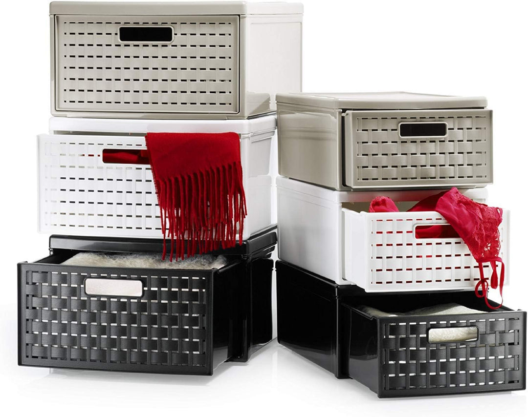 Rotho Country Schubladenbox 19.2l mit 1 Schub in Rattan-Optik, Kunststoff (PP) BPA-frei, weiss, gros