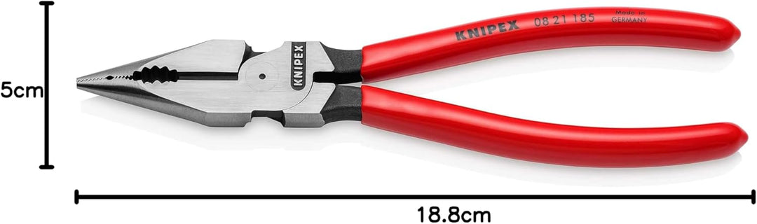KNIPEX 08 21 185 Spitz-Kombizange mit Kunststoff überzogen schwarz atramentiert 185 mm