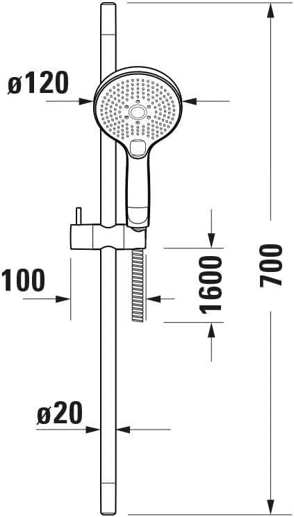 Duravit Universal Duschsystem, Duschset mit 3 Strahlarten (Rain, Pulse, Mono), Duschstange (700 mm)