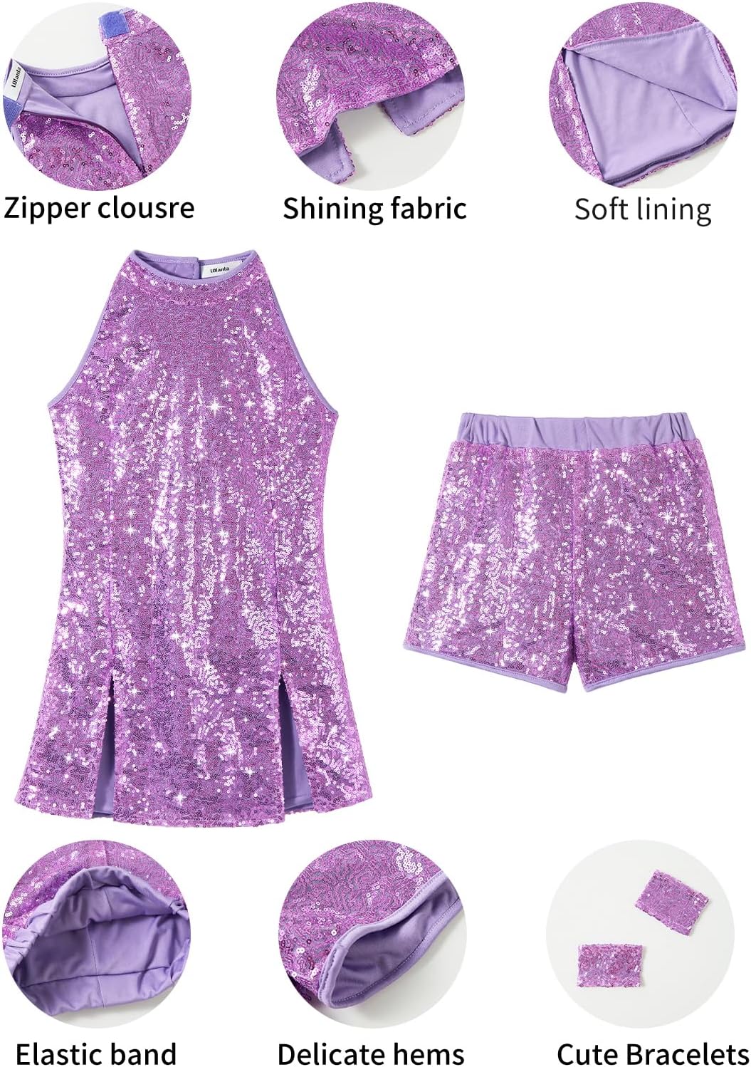 LOLANTA Mädchen Pailletten-Kostüm Hip Hop Dancewear Funkelndes Tanzkleid Gesetzt 4-5 Jahre Hellviole