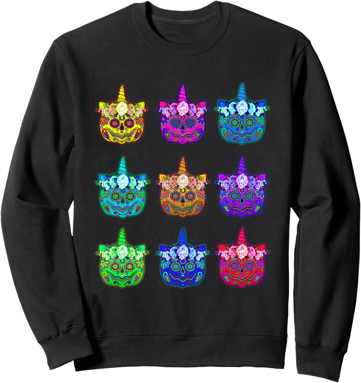 Día de los Muertos Colorful Array of Unicorn Pumpkin Girls Sweatshirt