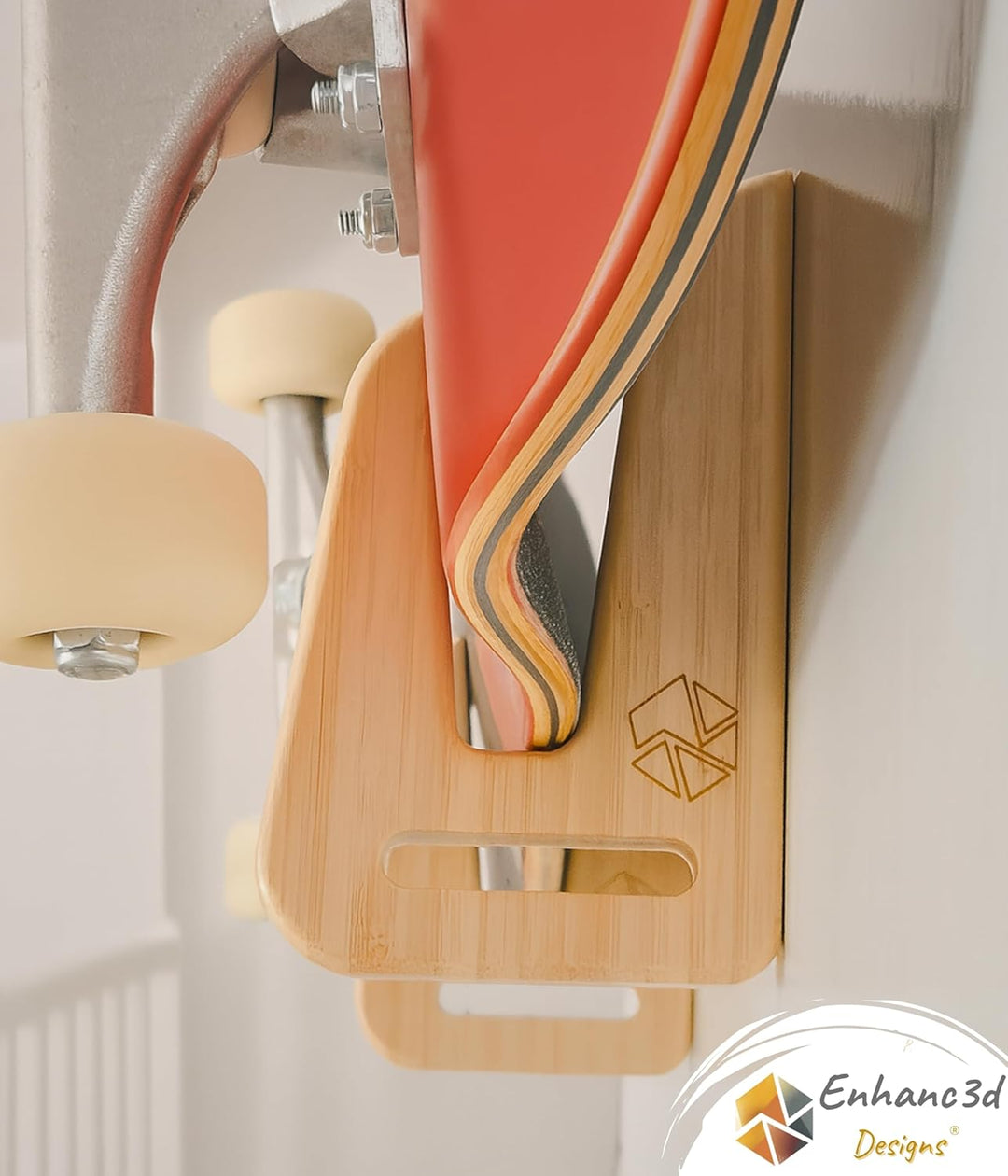 Skate-Wandhalter aus Bambusholz – Moderner und robuster Design – Skateboard-Wandhaken – Longboard-Wa