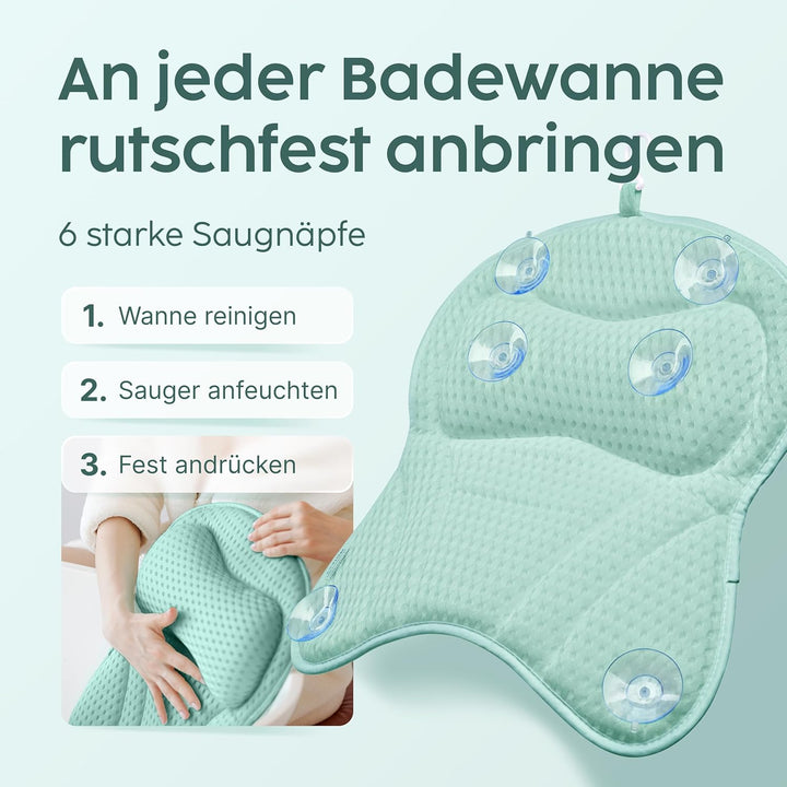 Vesta+ Badewannenkissen Mint L mit Saugnäpfen, Badekissen Testsieger als Badewannenkissen Nacken &amp; N
