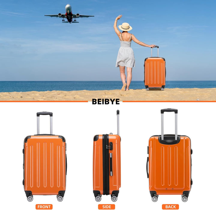 BEIBYE Hartschalen Koffer Trolley Rollkoffer Reisekoffer 4 Zwillingsrollen Polycabonat (Orangen, 66c