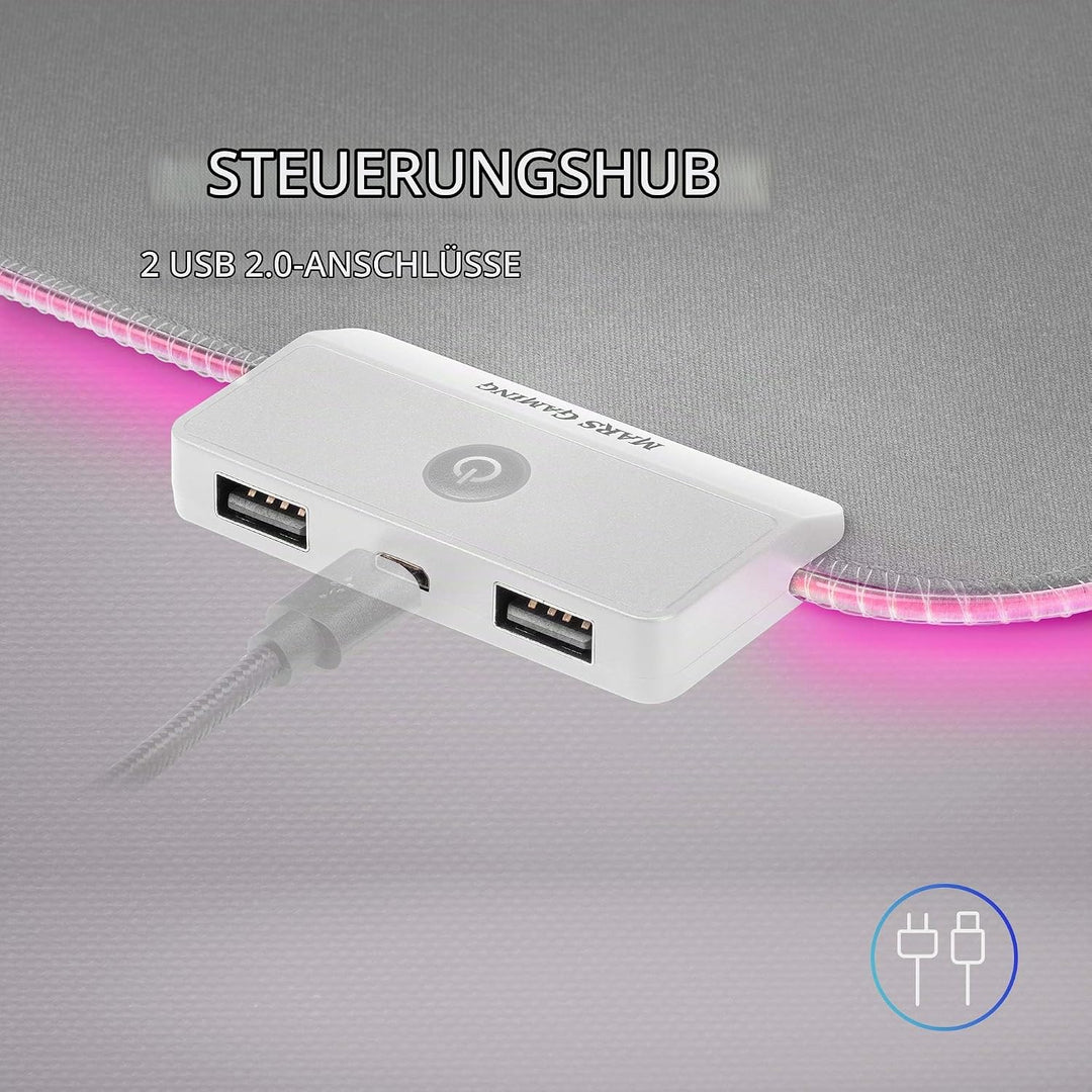 Mars Gaming MMPRGB2S, XXL Mauspad, RGB 12-Modi, 2 USB 2.0, Weiss-Silber, MMPRGB2S