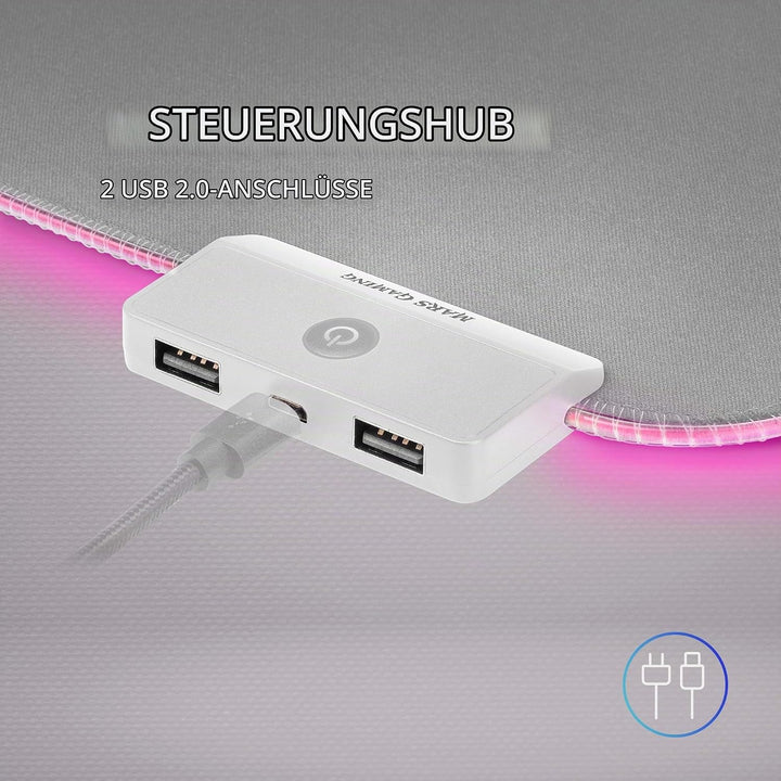 Mars Gaming MMPRGB2S, XXL Mauspad, RGB 12-Modi, 2 USB 2.0, Weiss-Silber, MMPRGB2S