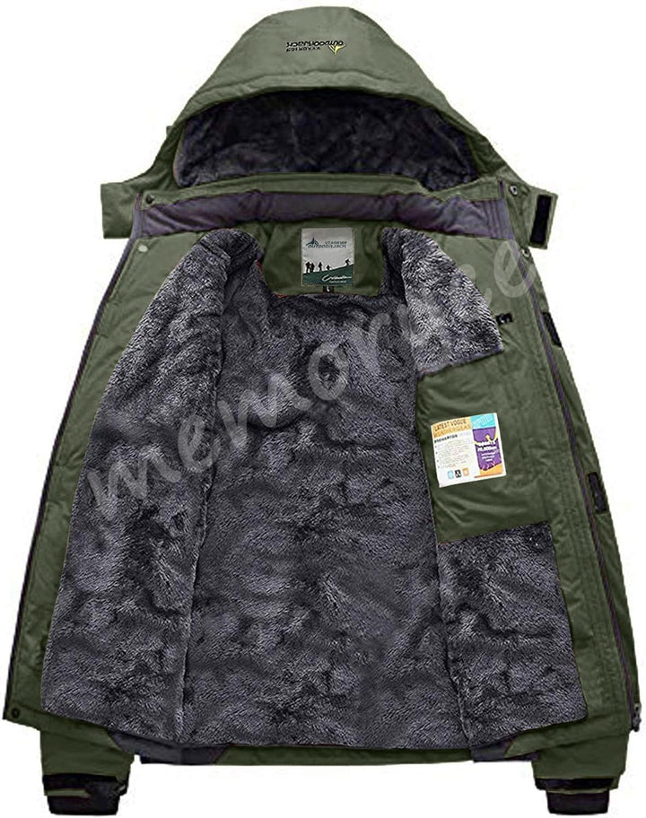 Memoryee Herren Ski Jacke Warmer Gefüttert Winter Fleece Mantel Wasserdichter mit Abnehmbarer Kapuze