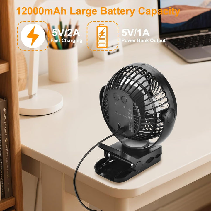 6 Zoll 12000 mAh Fernbedienung Clip-On-Ventilator, LED-Nachtlicht, 3 Geschwindigkeiten, tragbarer pe