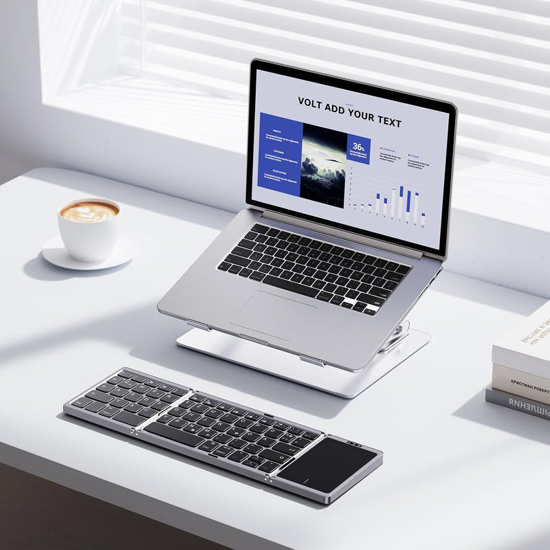 OMOTON Faltbare Bluetooth-Tastatur mit Touchpad, Kabellose Klapptastatur, Multi-Device und Wiederauf