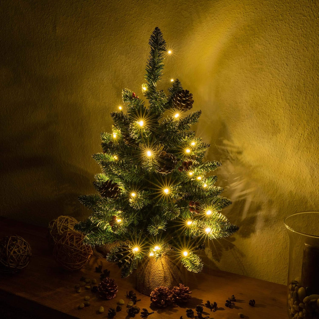 Weihnachtsbaum künstlich grün mit Deko Lichterkette 30 LED warm weiss Batterie Timer Christbaum Tann