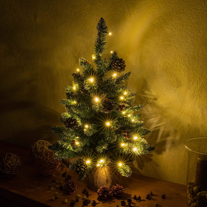 Weihnachtsbaum künstlich grün mit Deko Lichterkette 30 LED warm weiss Batterie Timer Christbaum Tann