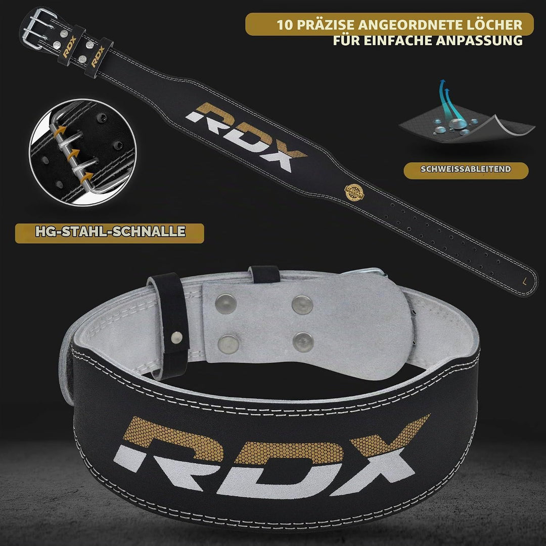 RDX 4” Gewichthebergürtel Leder, 10 Verstellbar Löcher Trainingsgürtel Schnalle, Powerlifiting Fitne