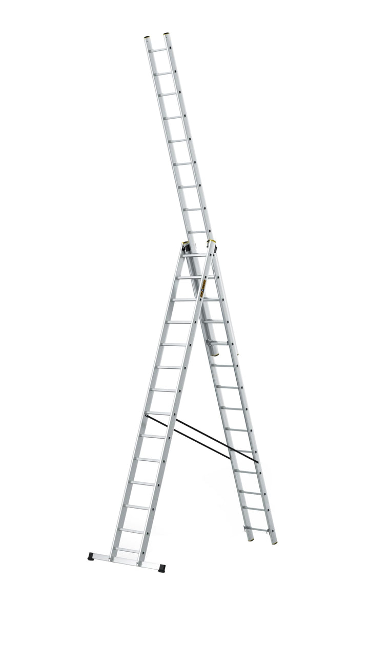 DRABEST Leiter PRO Serie Aluleiter 3x14 Aluminium Vielzweckleiter Profi Traglast 150 kg, Silber 14 S