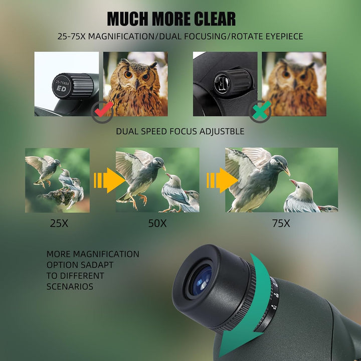 25-75X Spektive mit Stativ, Zoom Wasserdichtes BAK4 Prisma-Monokular-Teleskop für Vogelbeobachtung,