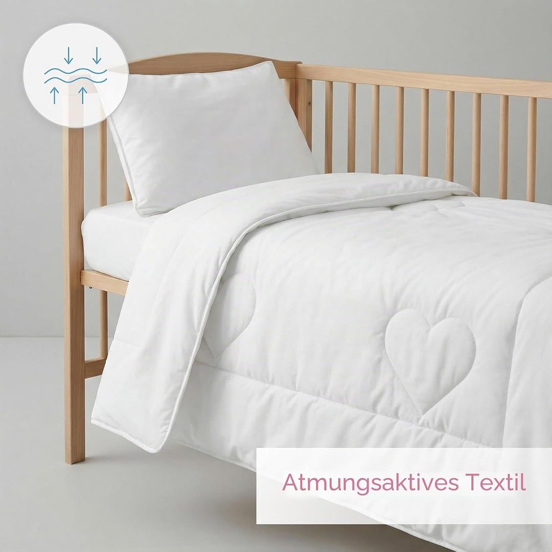Anti Allergie Bettbezug und Kissen Set 120 x 90 cm für Kinderbett Weiss