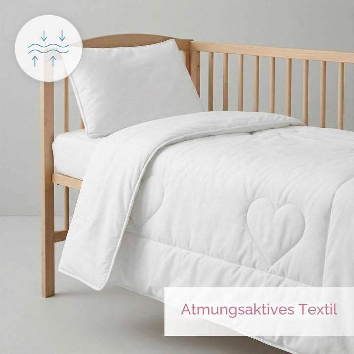 Anti Allergie Bettbezug und Kissen Set 120 x 90 cm für Kinderbett Weiss