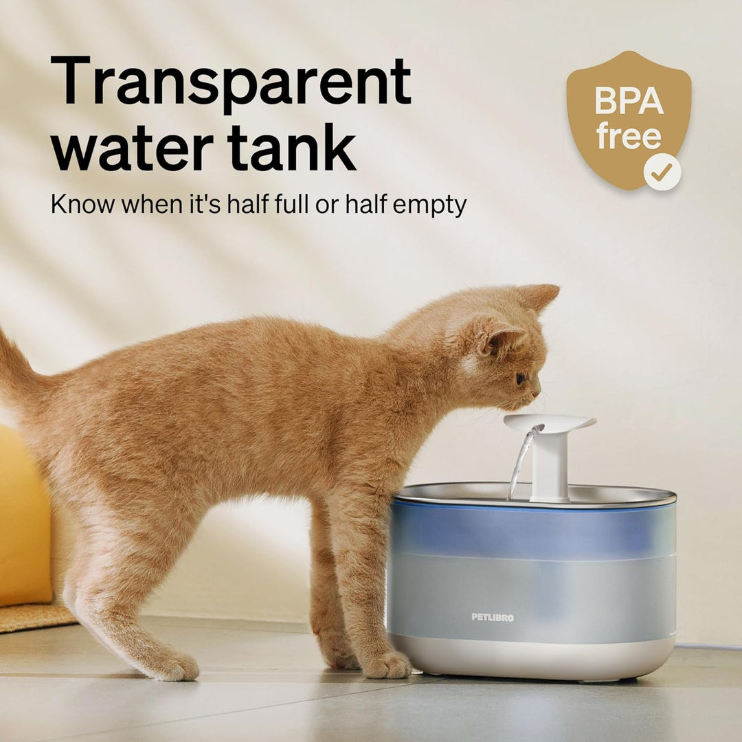 PETLIBRO Trinkbrunnen für Katze Ultraleise, 2,1L Katzenbrunnen Edelstahl mit Zwei Durchflussmodi, Si