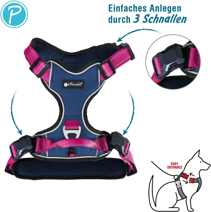 Petlando Hundegeschirr Magnetech– Innovative Magnetschnalle, mit Griff, Zwei D-Ringe, reflektierend,