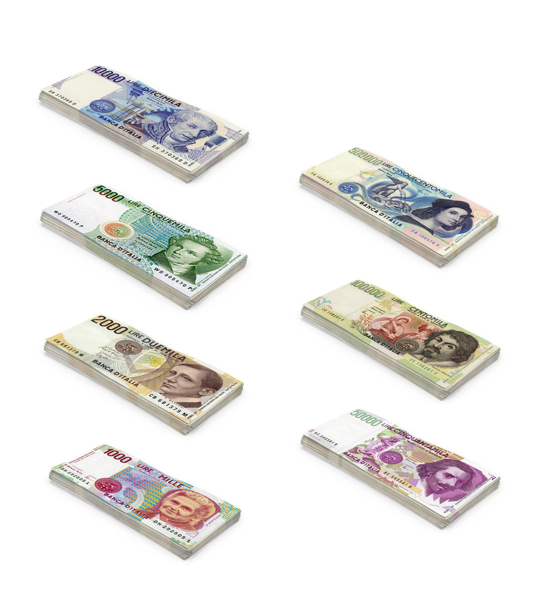 Scratch Cash Bundle ₤ Lire Geld zum Spielen - 7 Schläger 25 x ₤ 1.000, 2.000, 5.000, 10.000, 50.000,