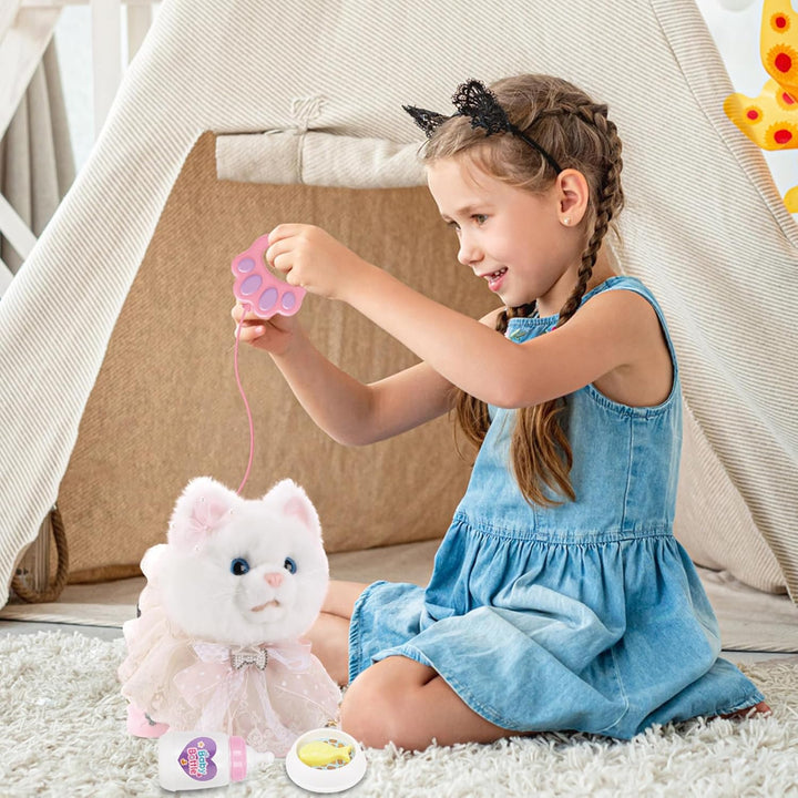 Interaktives Spielzeug Kinder, Walking Plüsch Spielzeug Katze mit Fernbedienung Leine, Realistische
