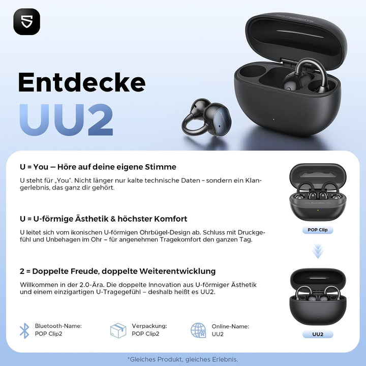 SoundPEATS UU2 Open-Ear Clip Bluetooth-Kopfhörer, Schwarz | 12mm Titan-Membran, LDAC Hi-Res, 42 Std.