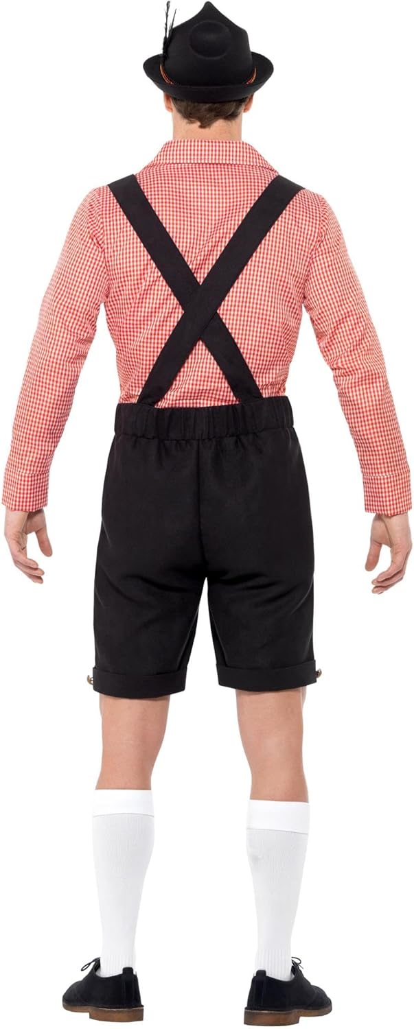 Smiffys Bierfest Kostüm Rot mit Hemd &amp; Lederhose Oktoberfest Fasching Erwachsene Dress Up Kostüme X-