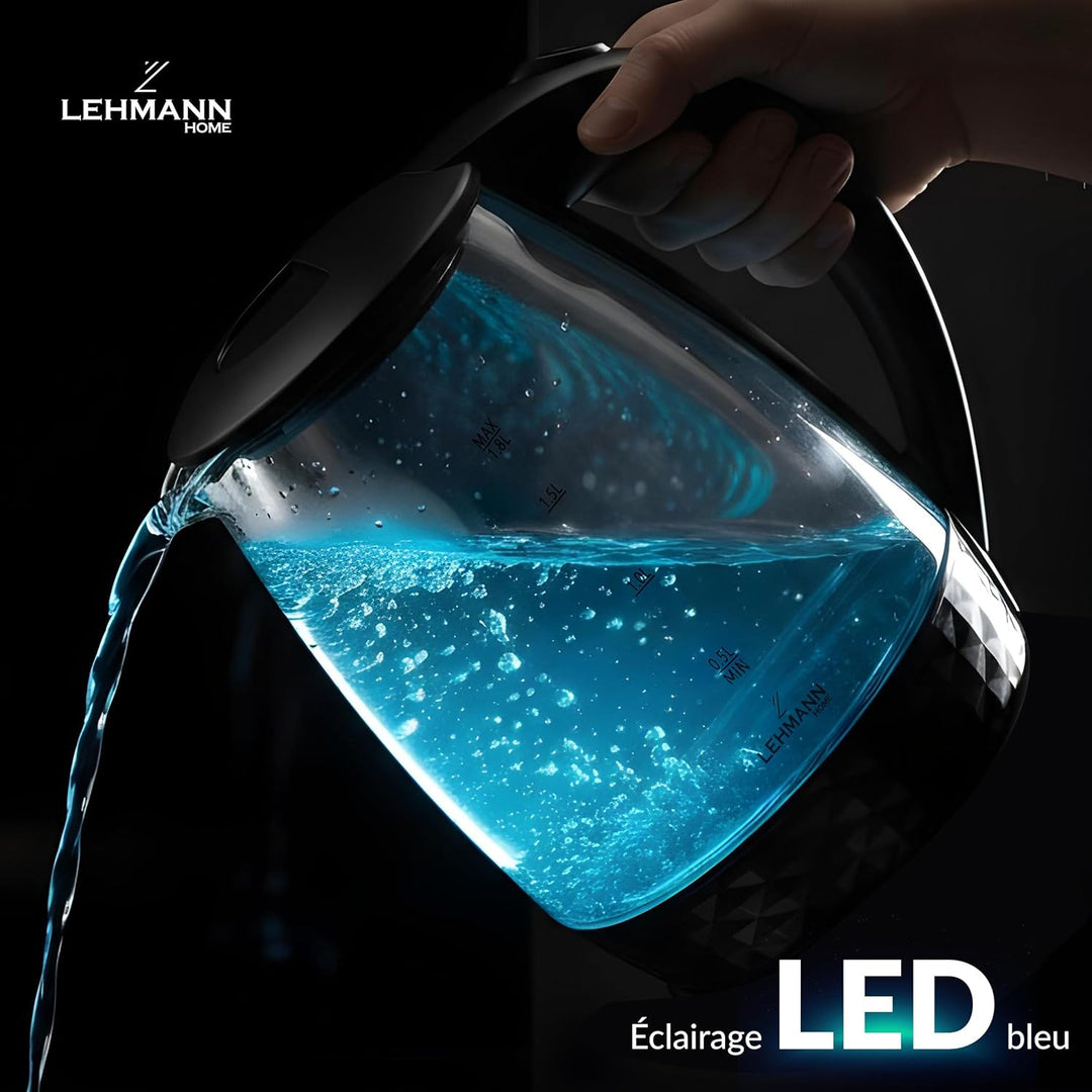 Lehmann LHOEK-2220C Glas-Wasserkocher für die Küche 2L, 2200W elektrischer Wasserkocher aus Glas, Wa