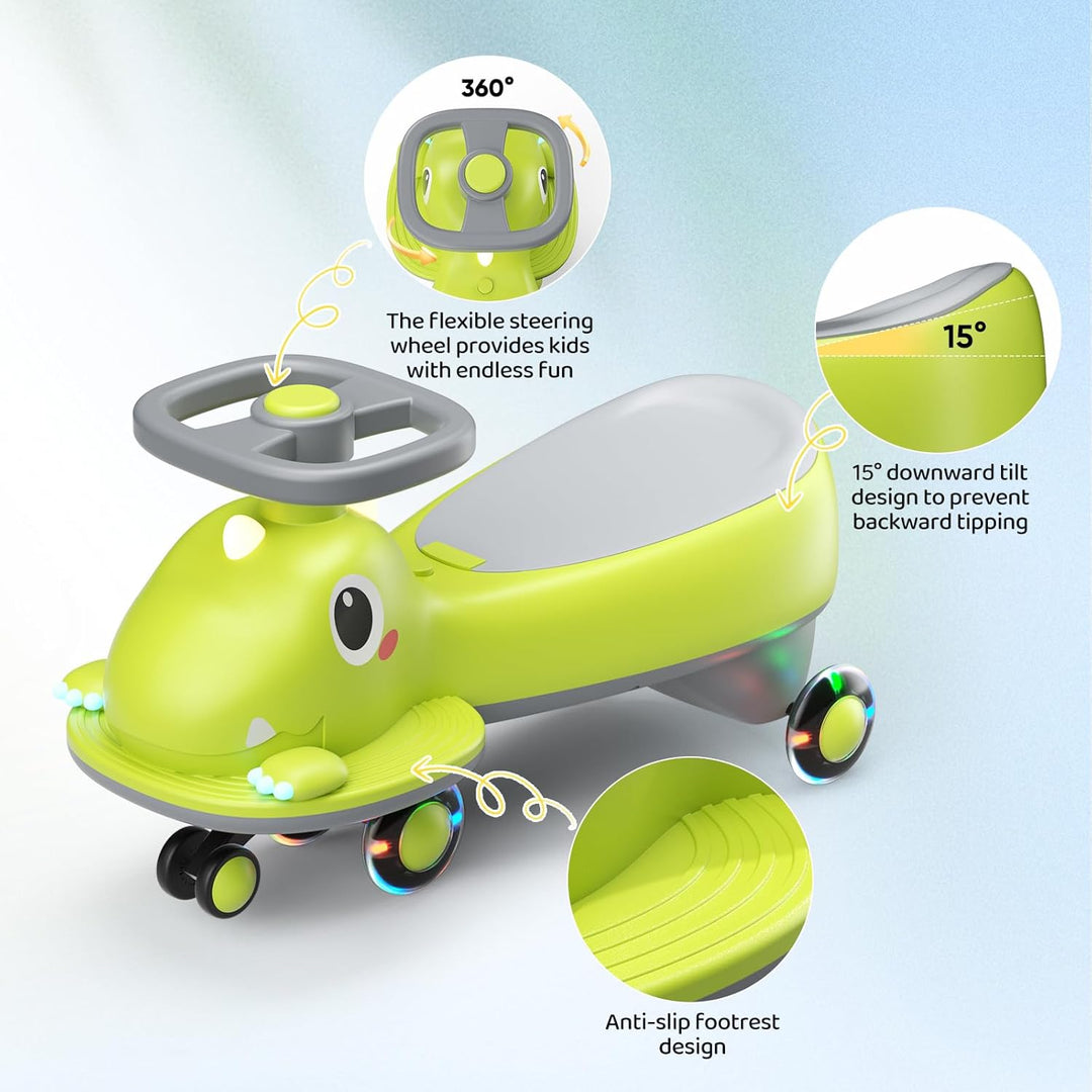 Rutschauto für Kinder, 360° Lenkrad Baby Elektroauto mit Musik & Blinkrädern Kleinkind Schiebeauto 3