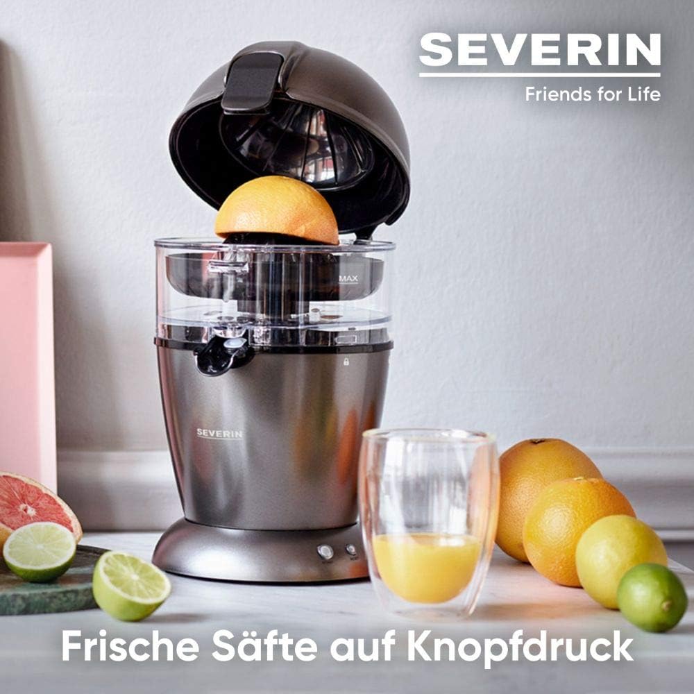 SEVERIN Vollautomatische Zitruspresse, elektrische Saftpresse für hohe Saftausbeute direkt ins Glas,
