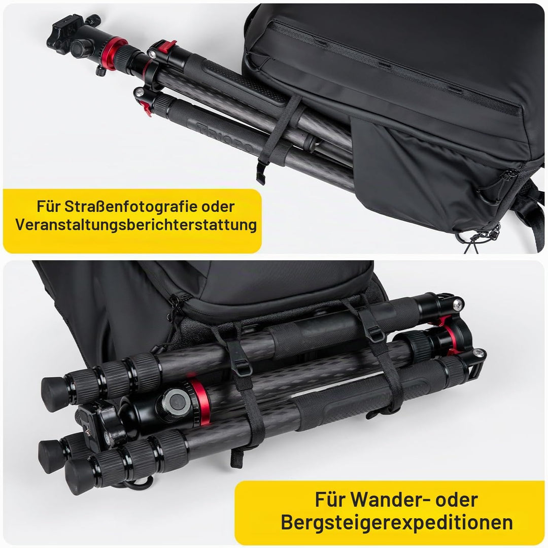 RaLeno Wasserdichter Kamerarucksack,25L+5L(erweiterbares Vorderfach) Fotorucksack, Seitentaschen mit