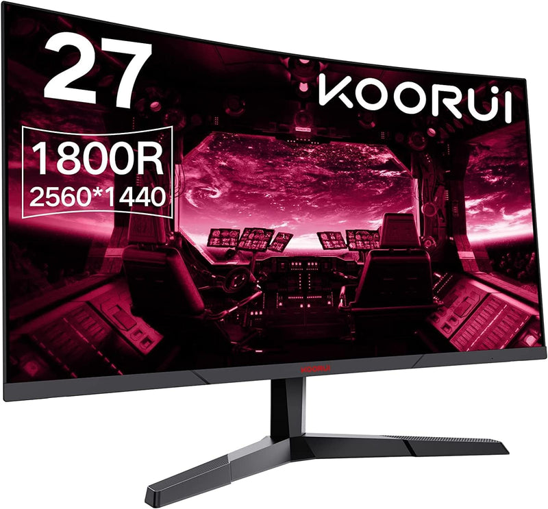 KOORUI Gaming Monitor 27 Zoll, 1800R Gebogene Oberfläche, 2560X1440 (QHD) Bildschirm, 144 Hz 1 ms, D