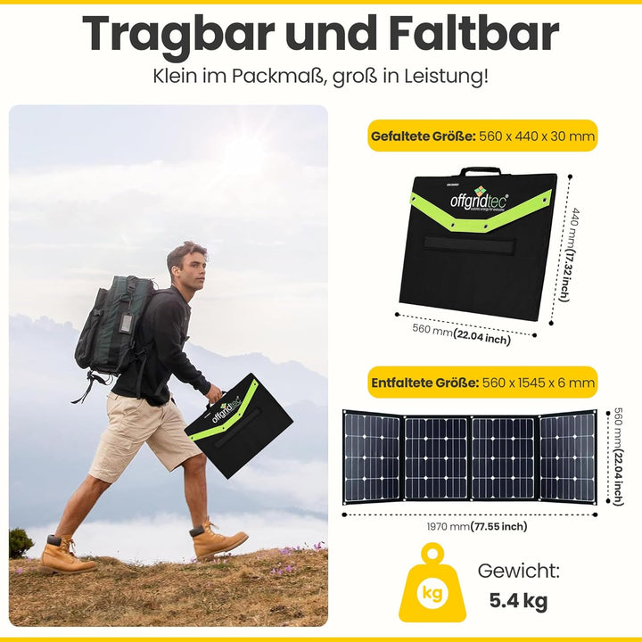 Offgridtec© FSP-2 180W Faltbares Solarmodul mit Sunpower Back-Contact Zellen ohne Laderegler mit pra