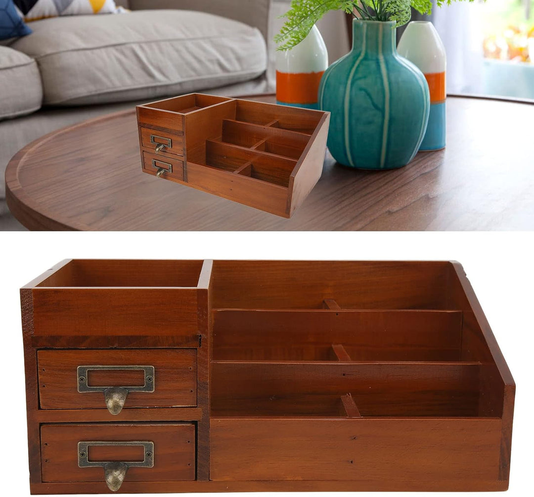 Raguso Schreibtisch Organizer aus Holz, Antik Retro 2 Schubladen Umweltfreundlicher Holz Schubladen