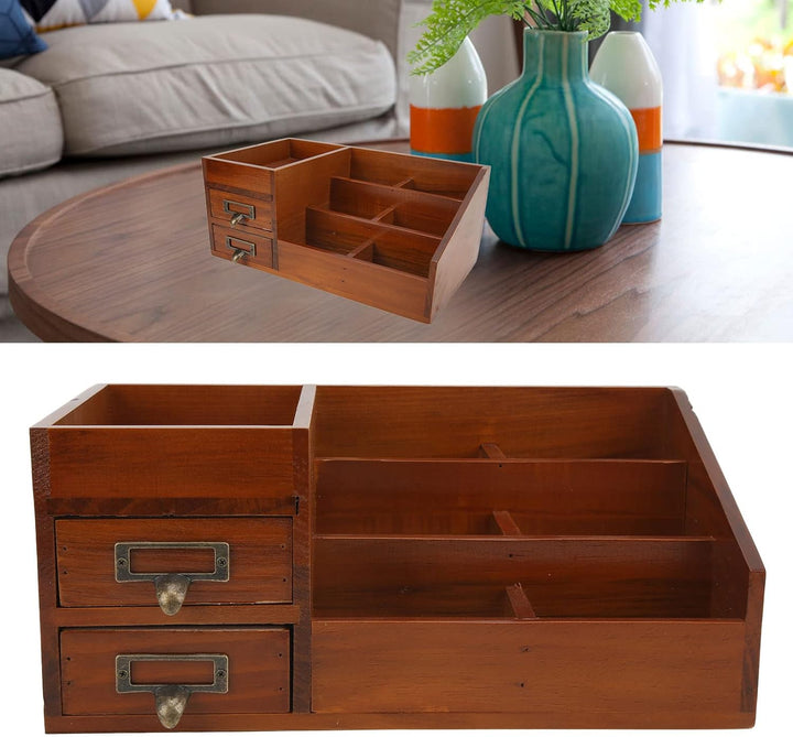 Raguso Schreibtisch Organizer aus Holz, Antik Retro 2 Schubladen Umweltfreundlicher Holz Schubladen