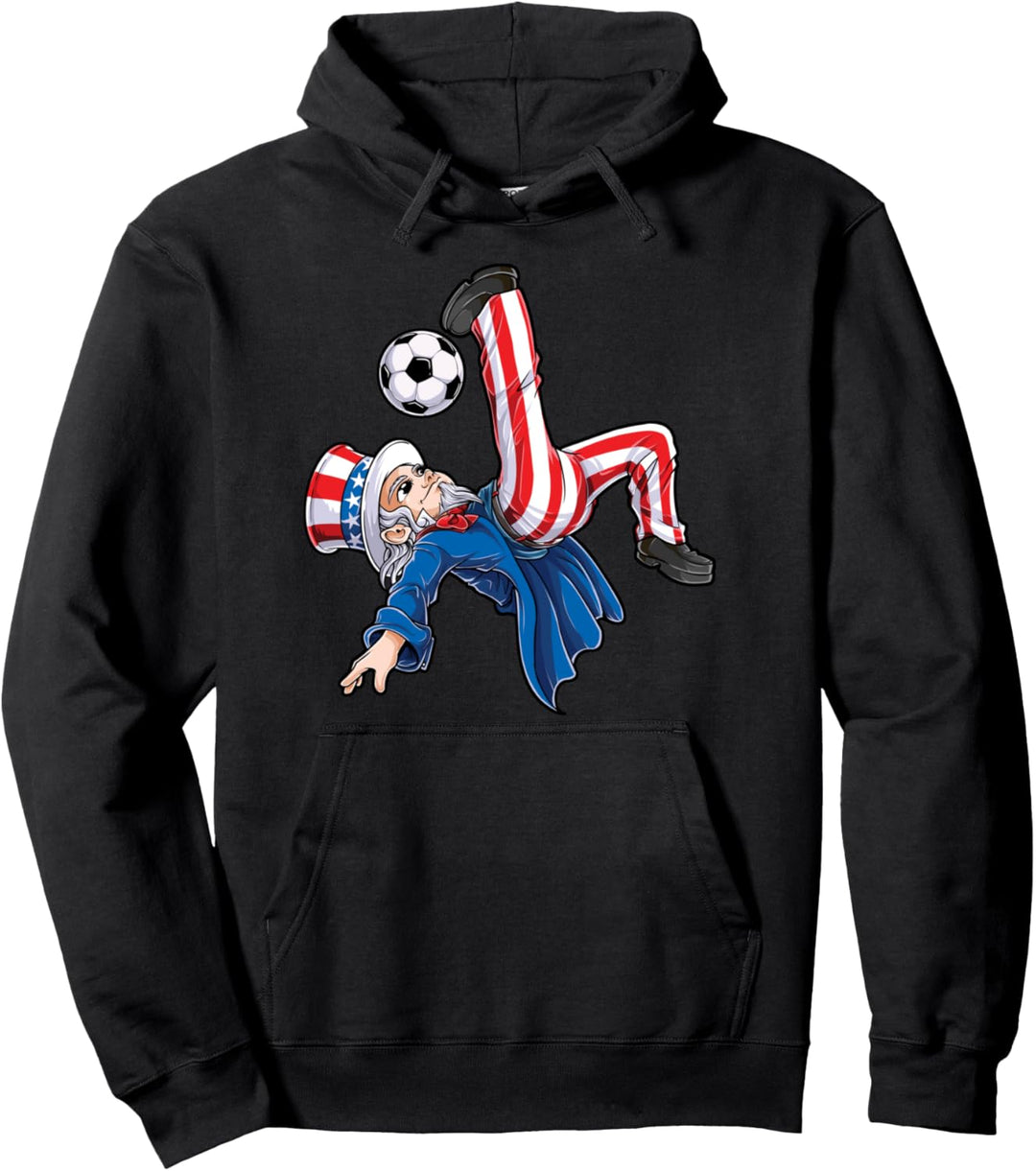 Uncle Sam 4th Of July Soccer Bicycle Kick Men American Flag Pullover Hoodie