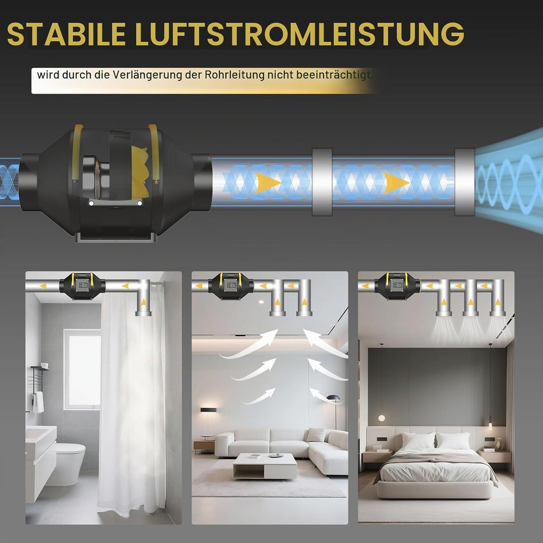 FanGoFast Rauchabzug Rohrventilator 200 mm Inline-Kanalventilator Abluftventilator Rohrlüfter 230 V