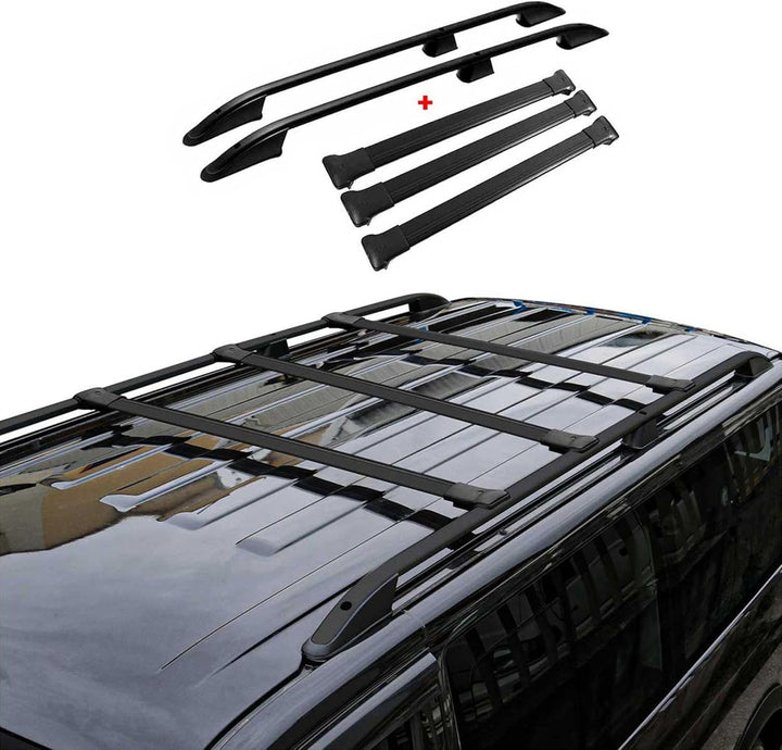 OMAC Dachträger für VW T5 T6 T6.1 Multivan Caravelle 2003-24 L2 Schwarz Alu | inkl. Dachreling (Set)