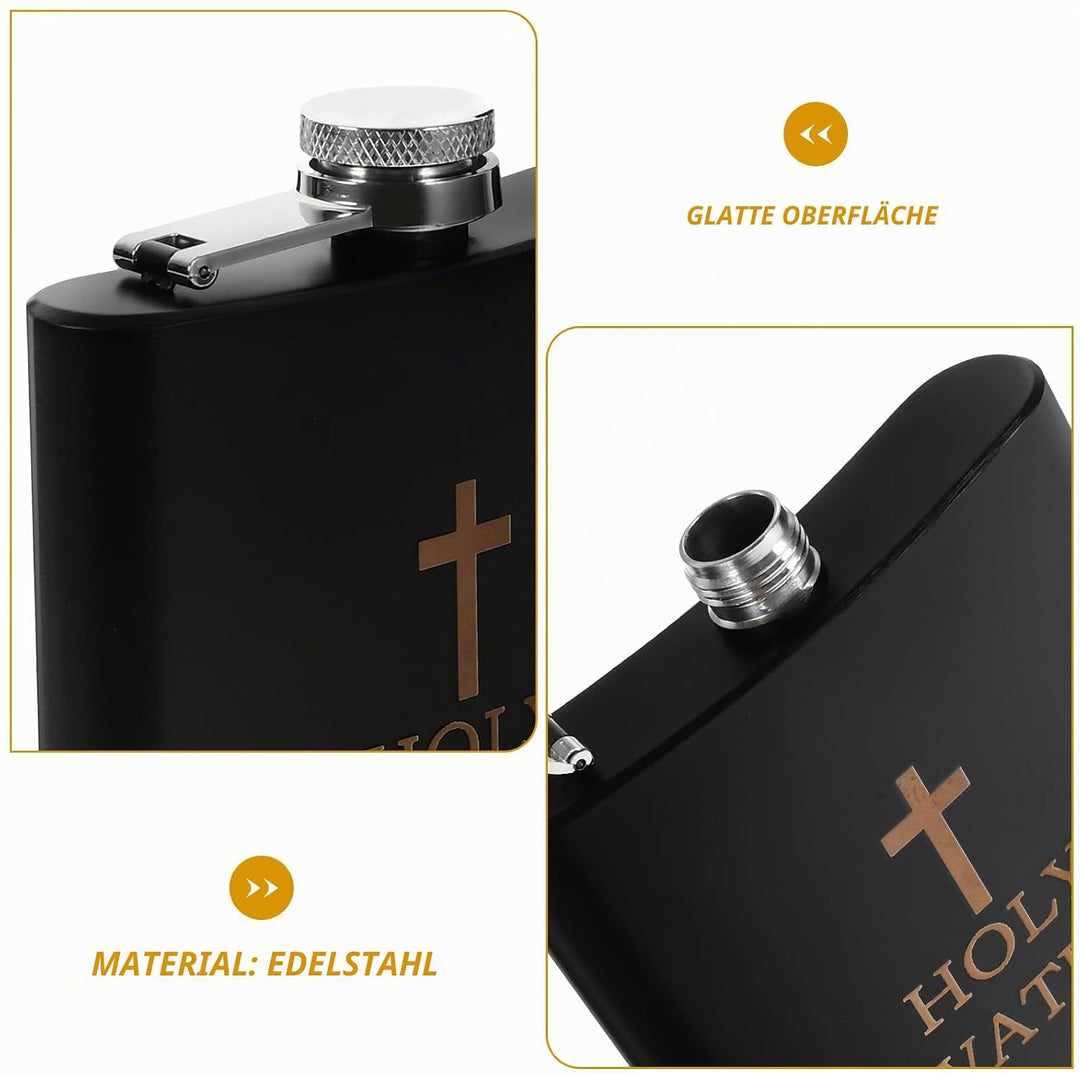 Hemobllo Flachmann Weihwasser Schwarz aus Edelstahl - Lustige Weihwasserflasche mit Kreuz Design - A