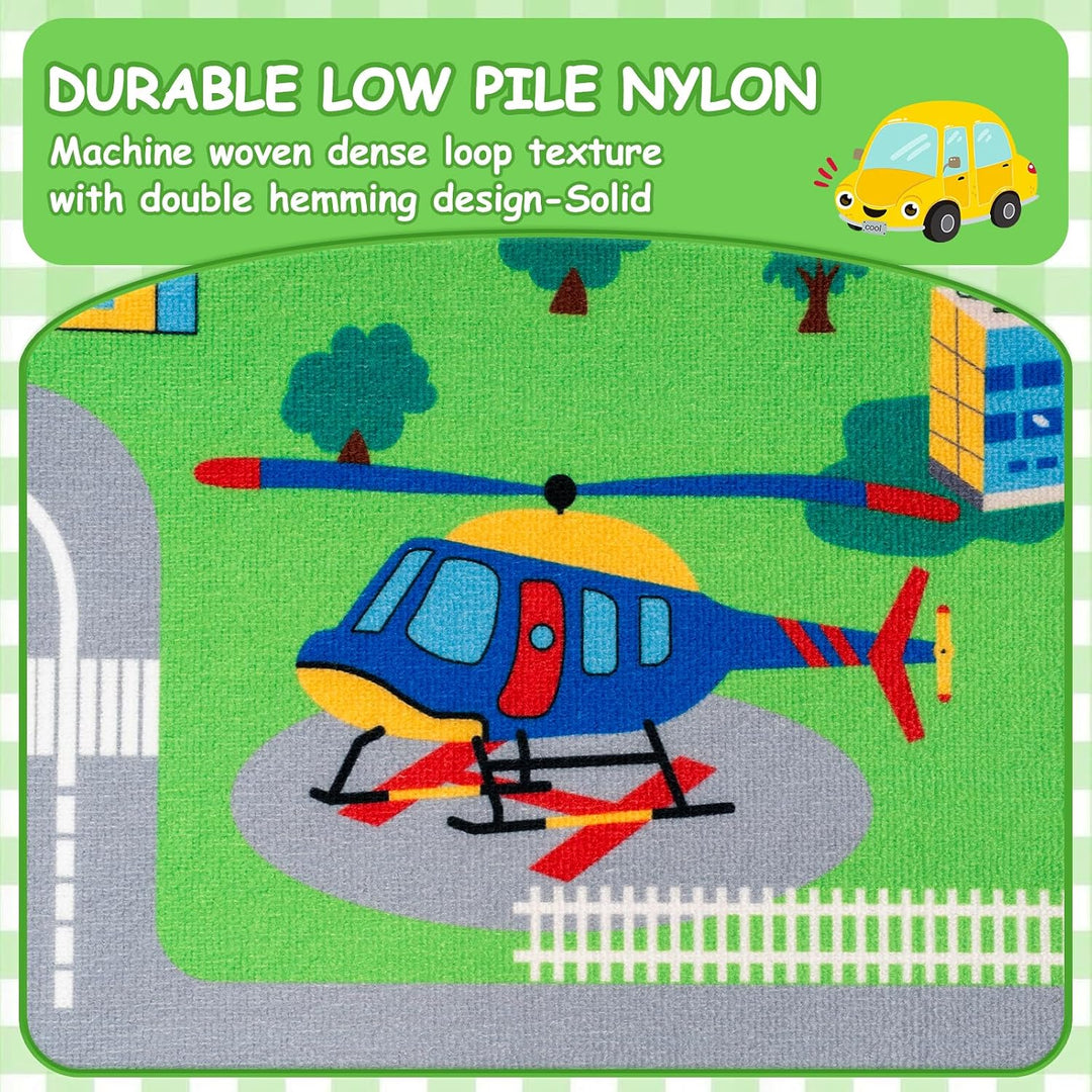 Capslpad Kinder Teppiche Spielteppich für Kinder Stadt 100x160 cm rutschfest Kinderteppich Spielmatt