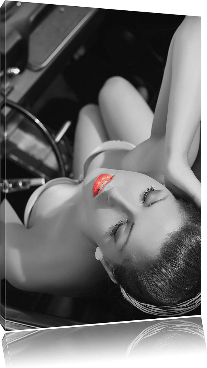 Pixxprint Rockabilly, Retro Style schwarz/weiss / 100x70cm Leinwandbild bespannt auf Holzrahmen/Wand