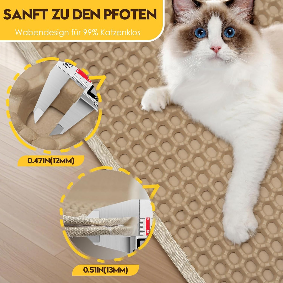 Katzenklo Matte 90x60CM, Katzenstreu Matte Doppelte Schichte, Katzenmatte Katzenklo mit Klettverschl