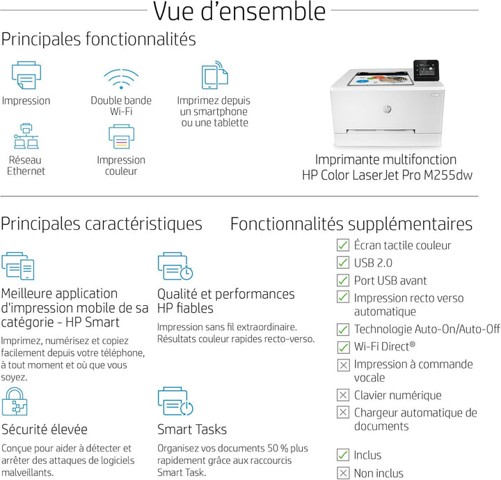 HP Color LaserJet Pro M255dw Farblaserdrucker (Laserdrucker, WLAN, LAN, Duplex, Airprint) weiss Dupl