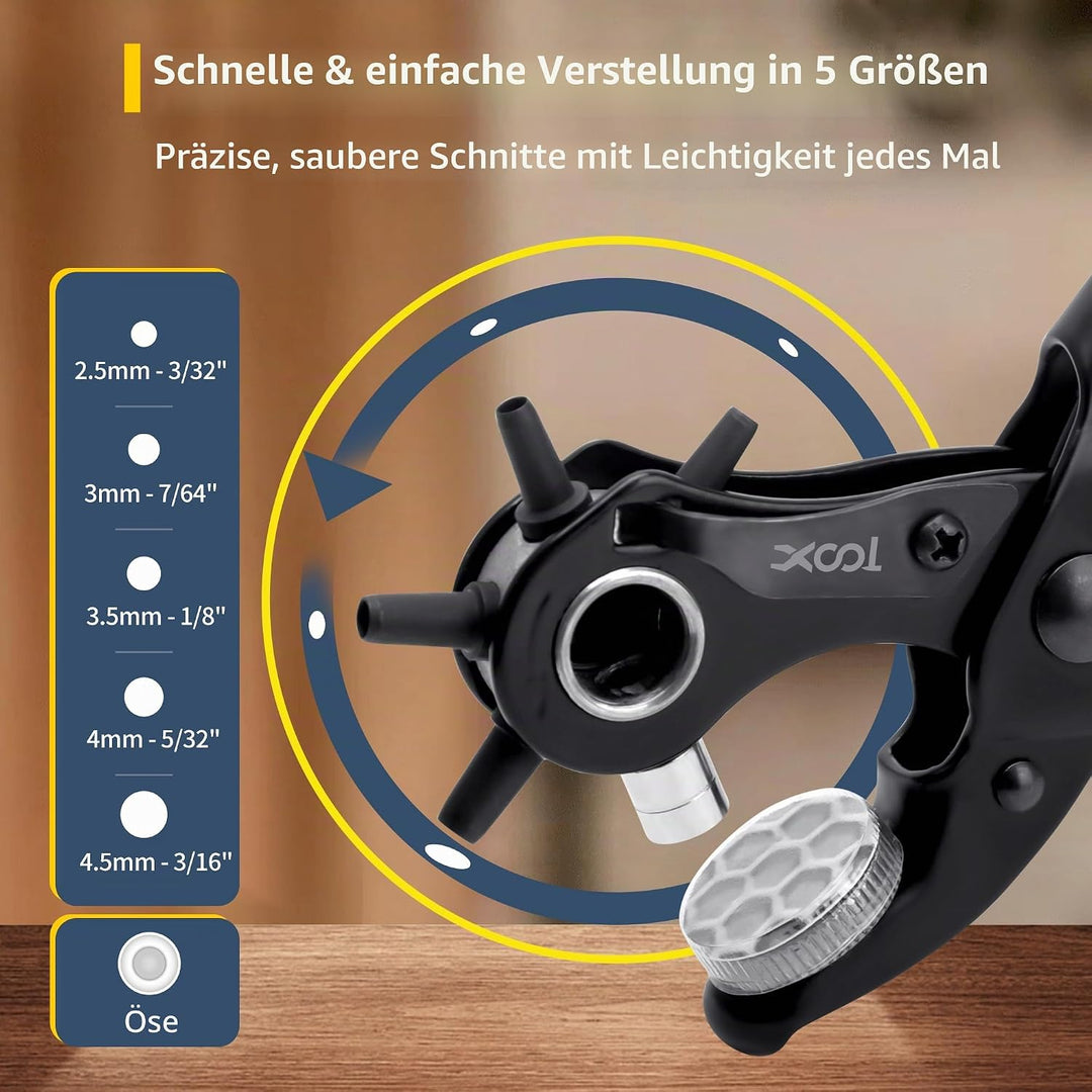 XOOL 2 in 1 Leder Lochzange Ösen Werkzeug Set, 4,5 mm Metall Ösen für Stoff, Lochstanzer, Ösenzange