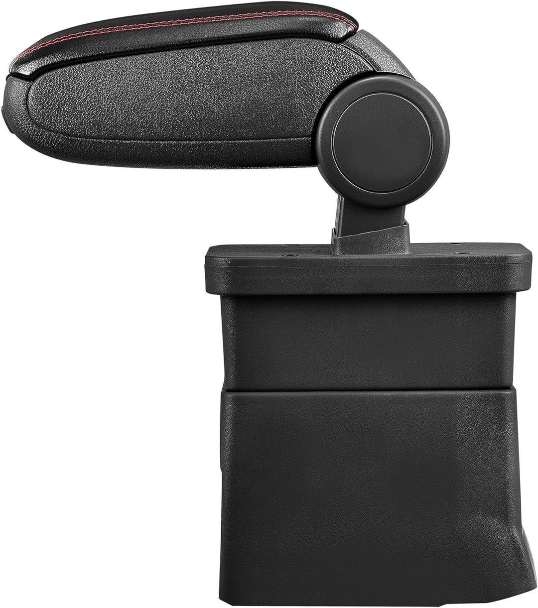 Mittelarmlehne Armauflage mit Staufach gepolstert schwarz Kunst Leder mit roten Nähten