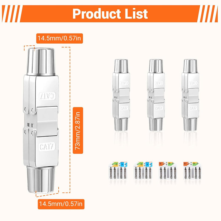 4 Stück Cat 7 Netzwerkkabel Verbinder werkzeuglos, RJ45 Cat7 Verbinder Kupplung Adapter für LAN Verl