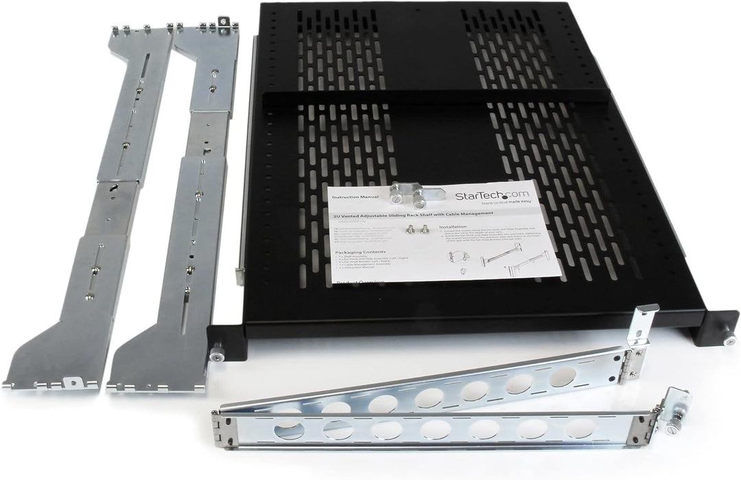 StarTech.com 2 HE Belüftetes Schiebefachboden für Rack Montage mit Kabelmanagement Arm - Einbautiefe