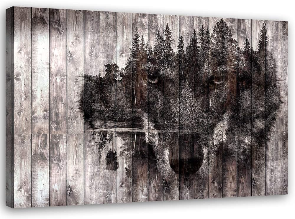 Feeby Bild auf Leinwand Wolf Kunstdruck modern abstrakt Braun 80x60 cm Leinwandbild 80x60 cm Braun_c