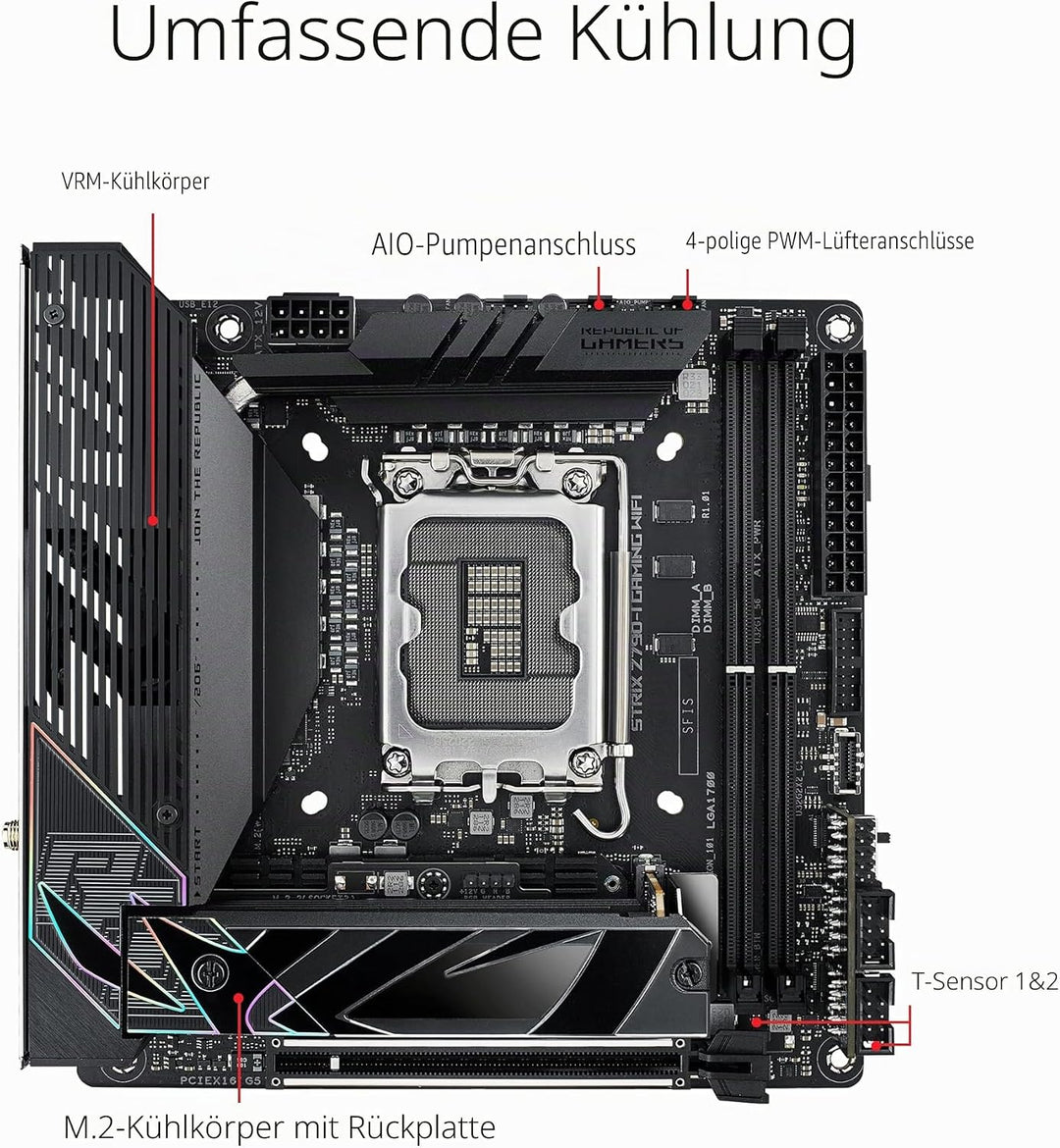 ASUS ROG Strix Z790-I Gaming WIFI Mainboard Sockel Intel LGA1700 (mini-ITX, DDR5 Speicher, 2x M.2, P