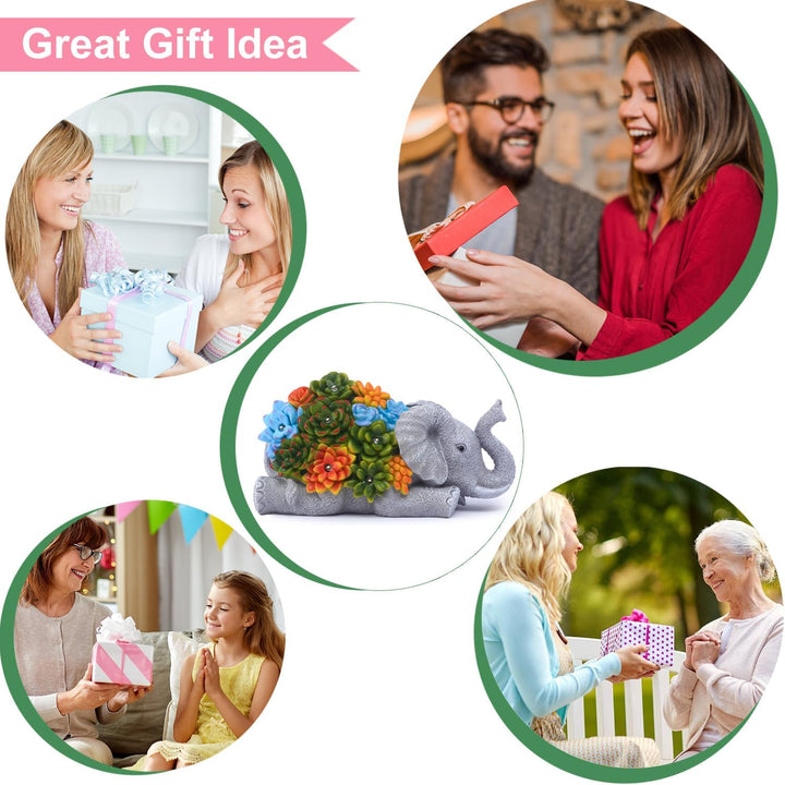 Yeomoo Elefant Deko mit Solarlampen Gartenfiguren Gartendeko für Draussen: Elefanten mit Sukkulenten