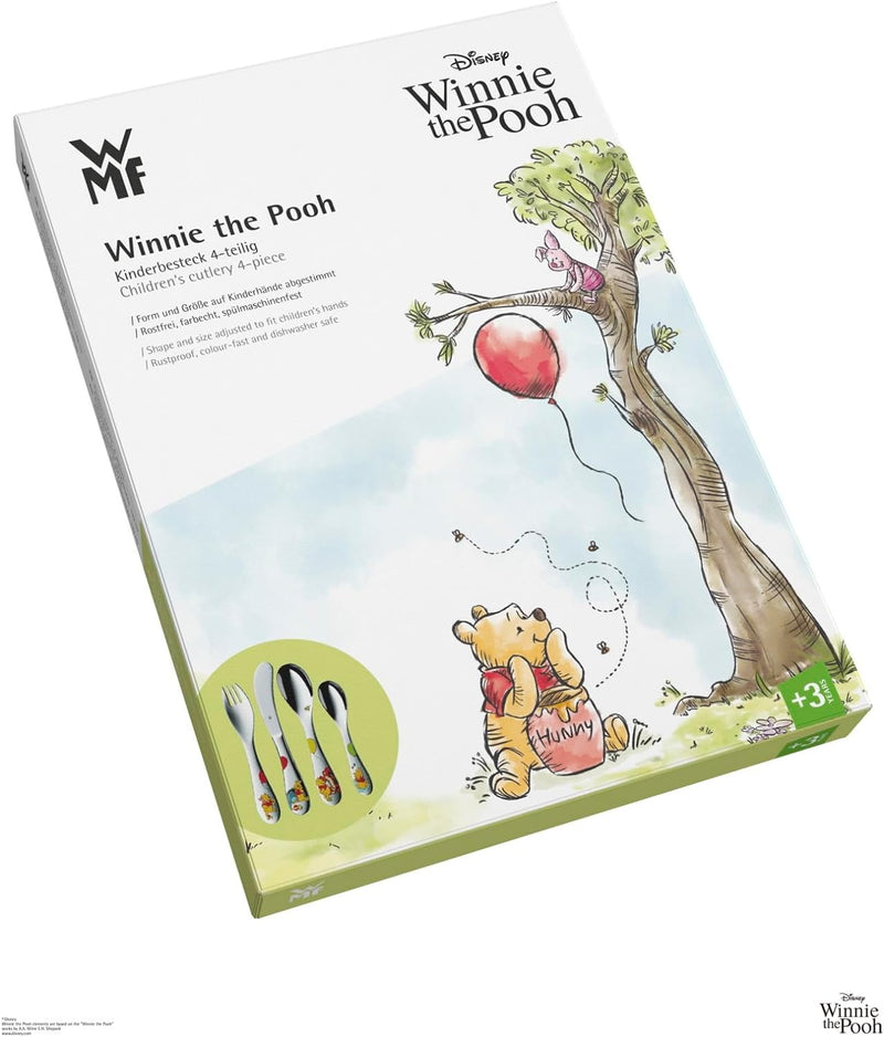 WMF Disney Winnie Pooh Kinderbesteck Set 4-teilig, Kinderbesteck Edelstahl, Besteck Kinder ab 3 Jahr